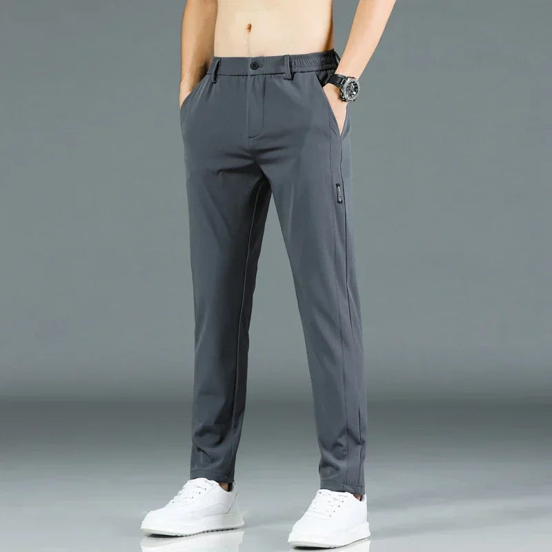 Calça Casual Masculina Fina de Seda Gelo