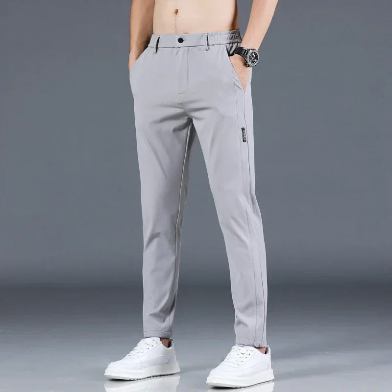 Calça Casual Masculina Fina de Seda Gelo